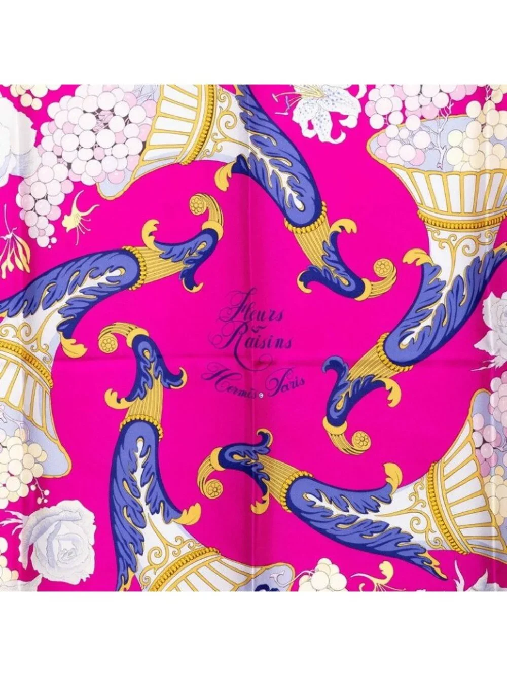 Hermes Carre 90 Fleurs Raisins Grape Flower Scarf Pink Multicolor Silk